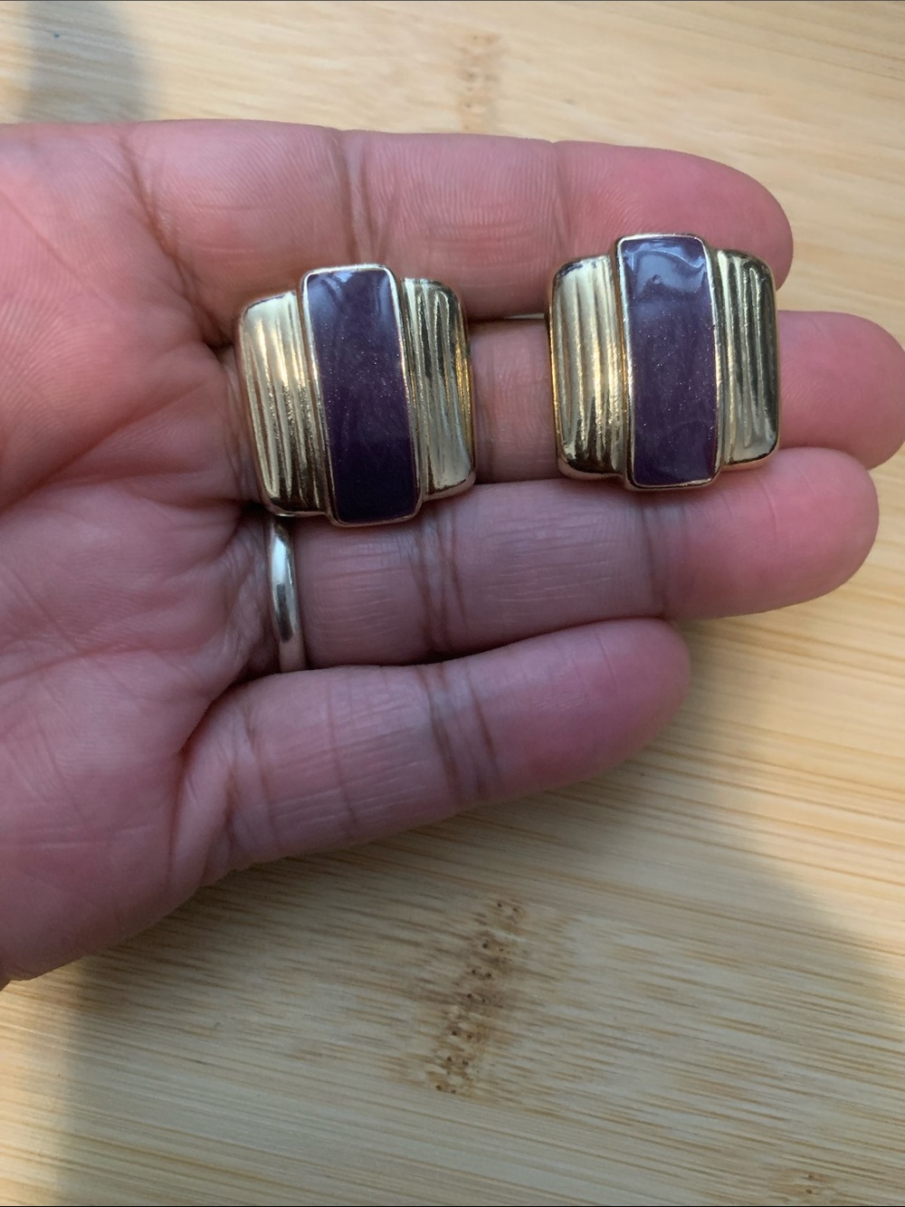 Vintage Gold-Tone Purple Enamel Clip Earrings